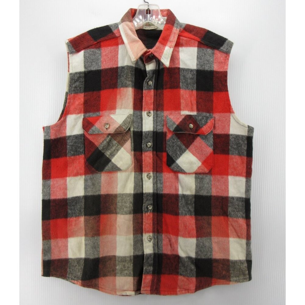 VINTAGE Five Brother Shirt Large Flannel Vest Tank Plaid 80s 90s USA *